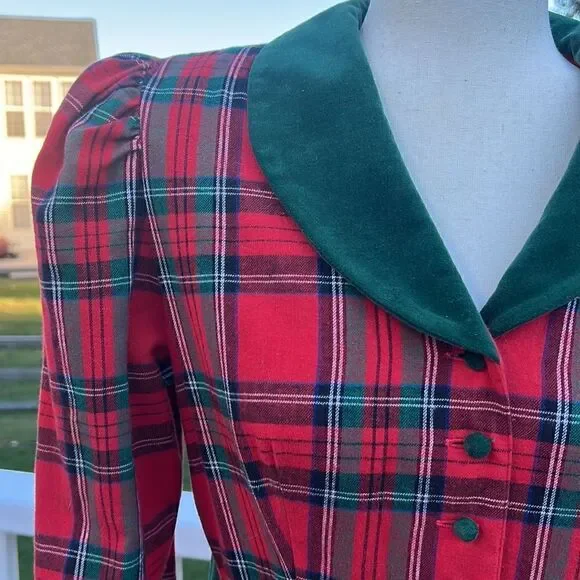 Petite Lanz Made USA Christmas Holiday flannel Vintage nightgown dress Womens 12